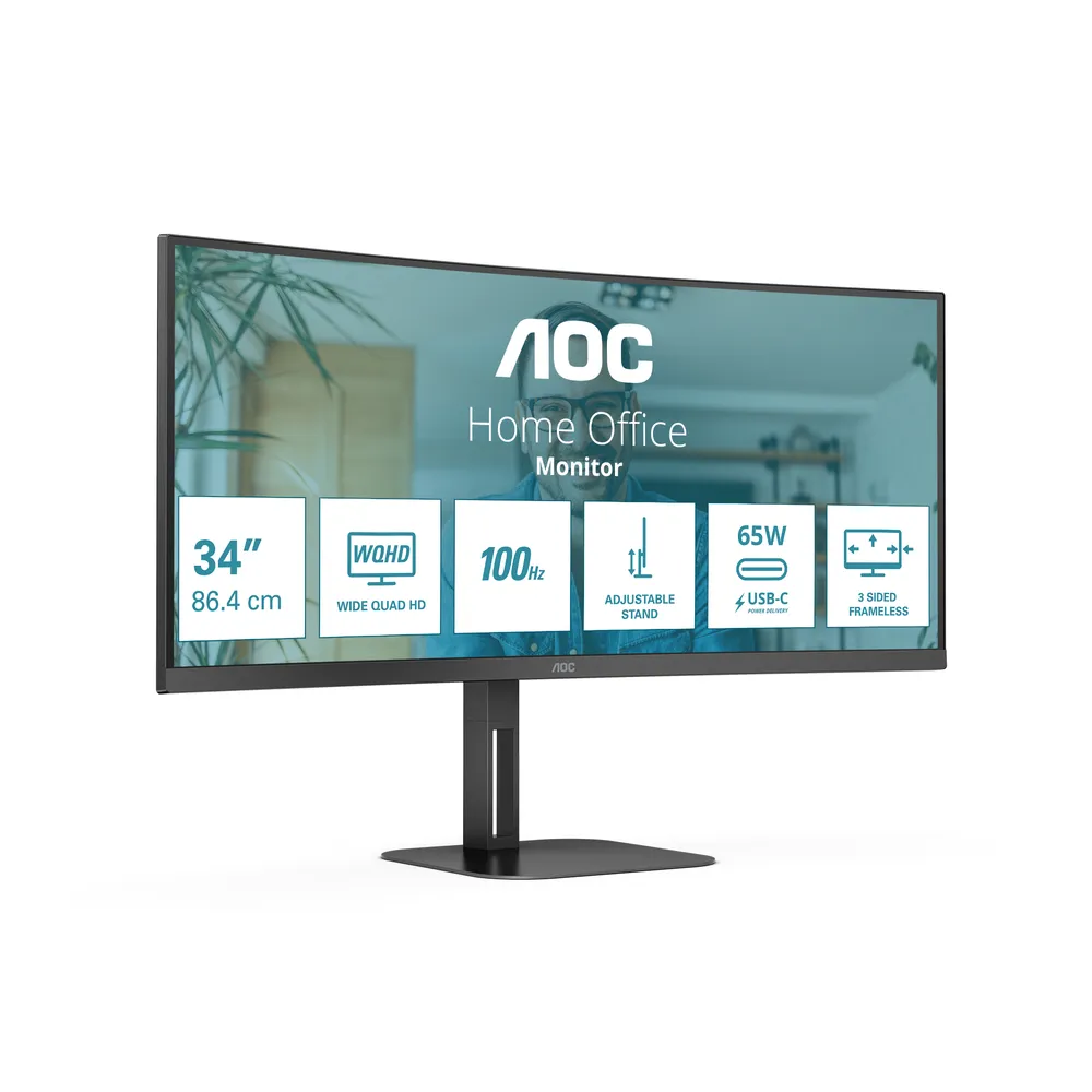 Monitor AOC CU34V5C/BK/23 34" UltraWide QHD 100Hz VA Curved USB-C Höhenverstellbar