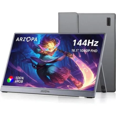 16,1 Zoll FullHD 144Hz IPS tragbarer Monitor mit Aluminiumgehäuse und Stereo-Lautsprechern