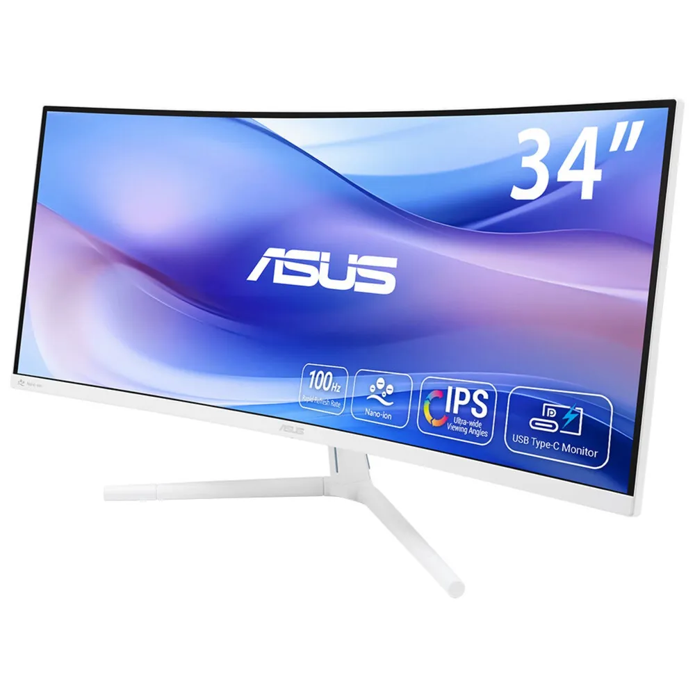 ASUS Monitor 34″ 3440x1440 100Hz VA Curved HDR10 USB-C Lautsprecher Weiß