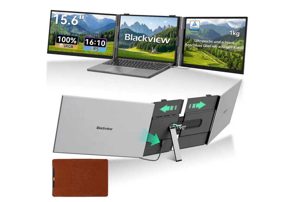 blackview 14" FHD Gaming Monitor DCM6, Dual-Screen, LCD, IPS, Portabler Monitor Portabler Monitor (1920x1080 px, Full HD, IPS, 180° Gaming Monitor, 13,3-17,3" - Windows/Mac/Android/Chrome)