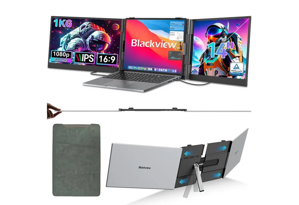 blackview 14" FHD Gaming Monitor DCM6, Dual-Screen, LCD, IPS, Portabler Monitor Portabler Monitor (1920x1080 px, Full HD, IPS, 180° Gaming Monitor, 13,3-17,3" - Windows/Mac/Android/Chrome)