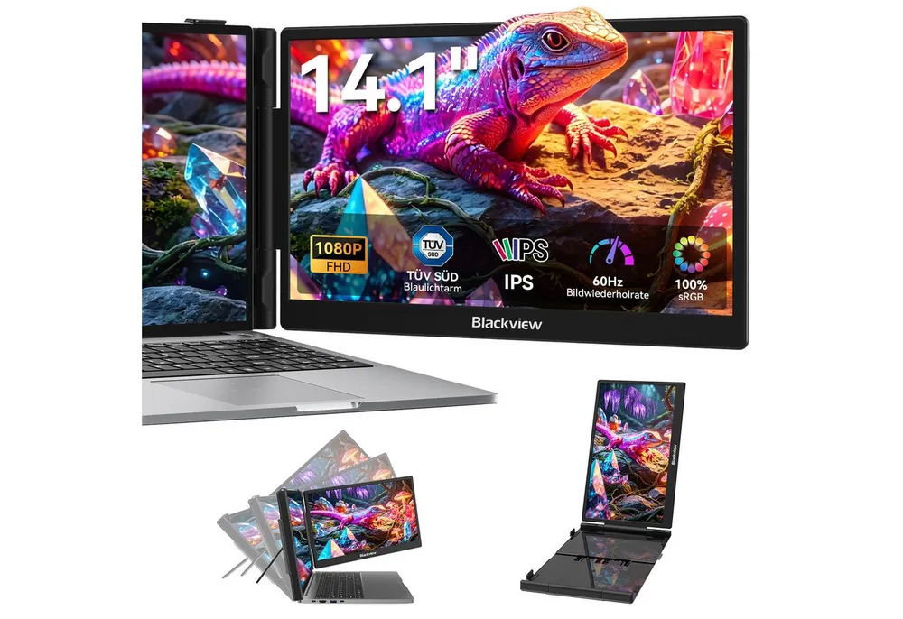 blackview 14" FHD Laptop Bildschirm Erweiterung SCM5, LCD, IPS, augenschonend Portabler Monitor (1920x1080 px, Full HD, IPS, 995g, 180°, 13,3-17,3 Zoll & Windows/Mac/Android/Chrome-Kompatibilität)