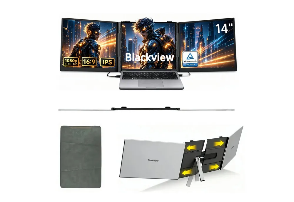 blackview Dual-Screen-Laptop PRO-Bildschirm-Extender Ultra-dünne Gaming Monitor Portabler Monitor (180° Monitor, Für 13"-17" Laptops- Nur ein Kabel für Video & Strom)