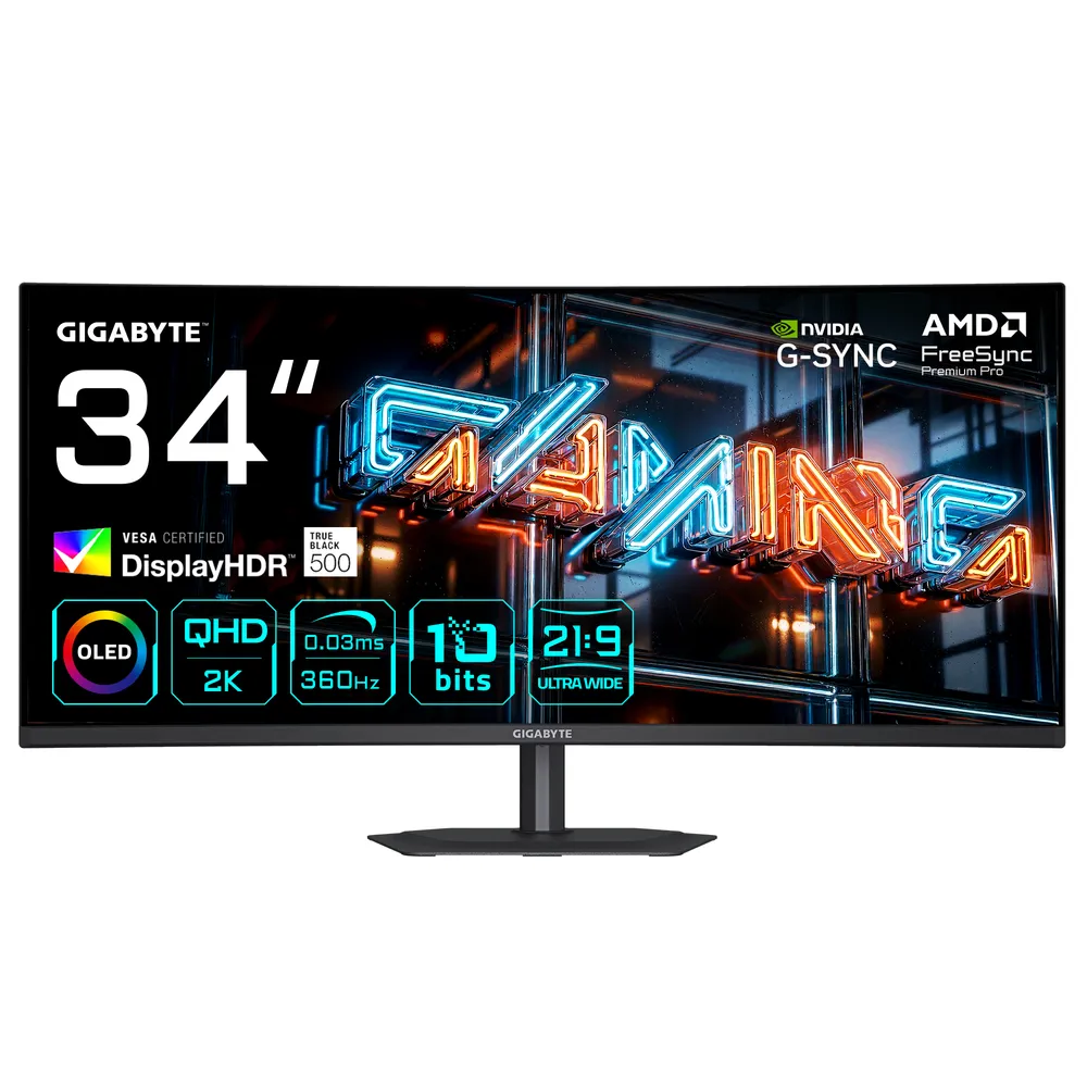 Monitor Gigabyte MO34WQC36 34" UltraWide Quad HD 360Hz QD-OLED Curved Höhenverstellbar
