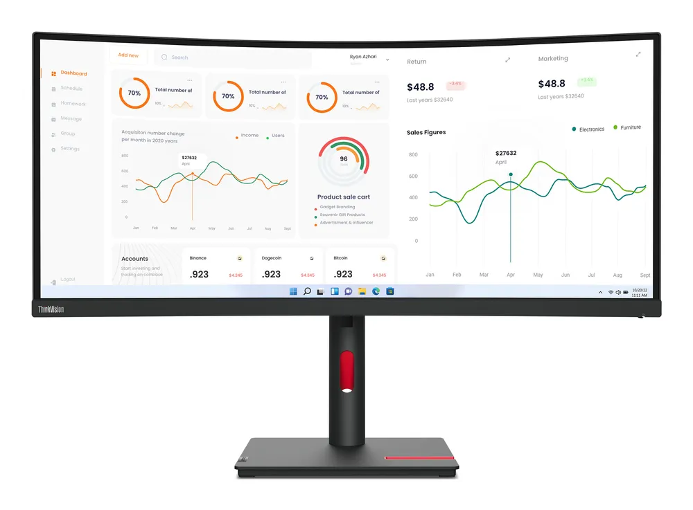 Lenovo ThinkVision T34w-30 Curved-Monitor 86.4 cm (34") UWQHD | 63d4gat1eu | VA - 4ms