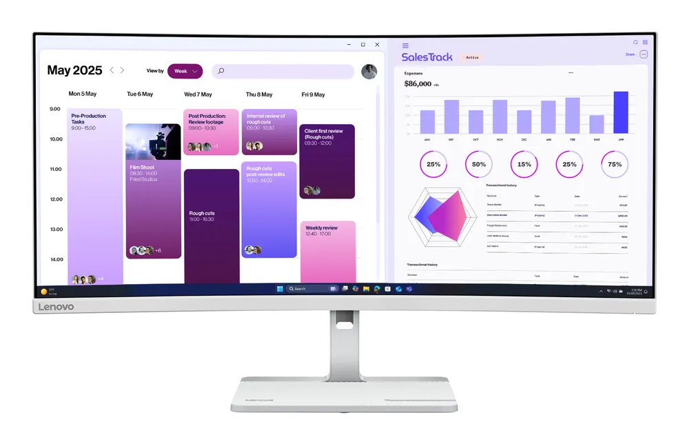 Monitor Lenovo L34W-4C 34" UltraWide Quad HD 120Hz VA Curved FreeSync Premium Höhenverstellbar