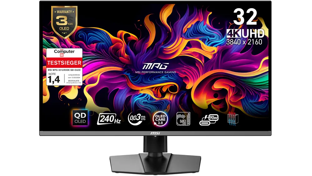 Gaming-Monitor MPG 321URXDE, Schwarz, 31,5 Zoll, 4K, QD-OLED, 240 Hz, 0,03 ms