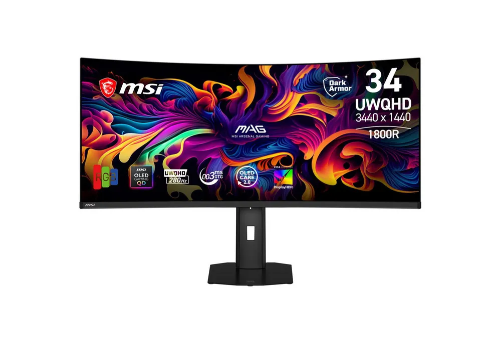 MSI MAG 341CQP QD-OLED OLED-Monitor (86,8 cm/34 ", 3440 x 1440 px, UWQHD, 0,03 ms Reaktionszeit, 280 Hz, QD-OLED, neig-, schwenk-, höhenverstellbar)