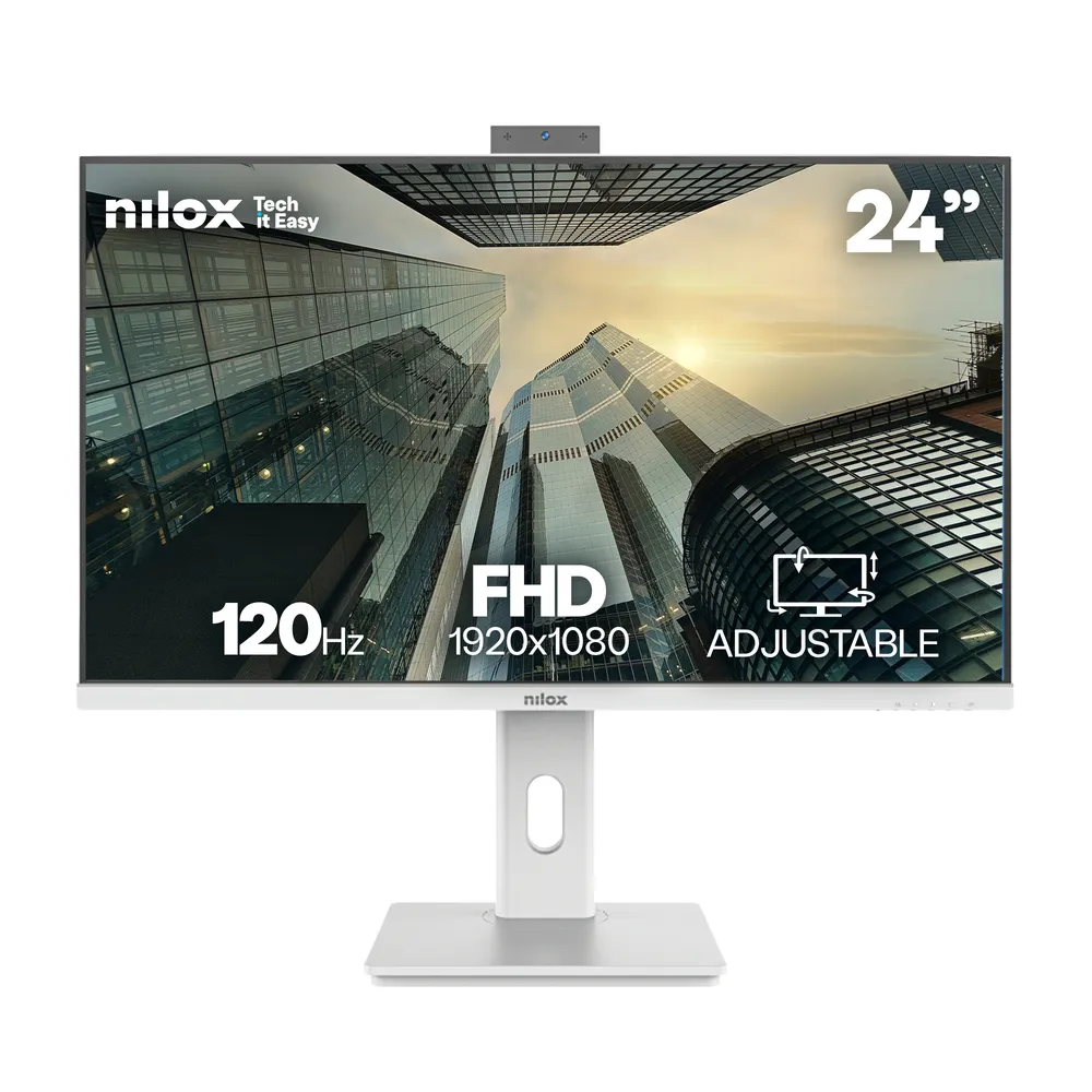 Monitor Nilox 24" Full HD 120Hz IPS Weiß Lautsprecher Kamera Höhenverstellbar