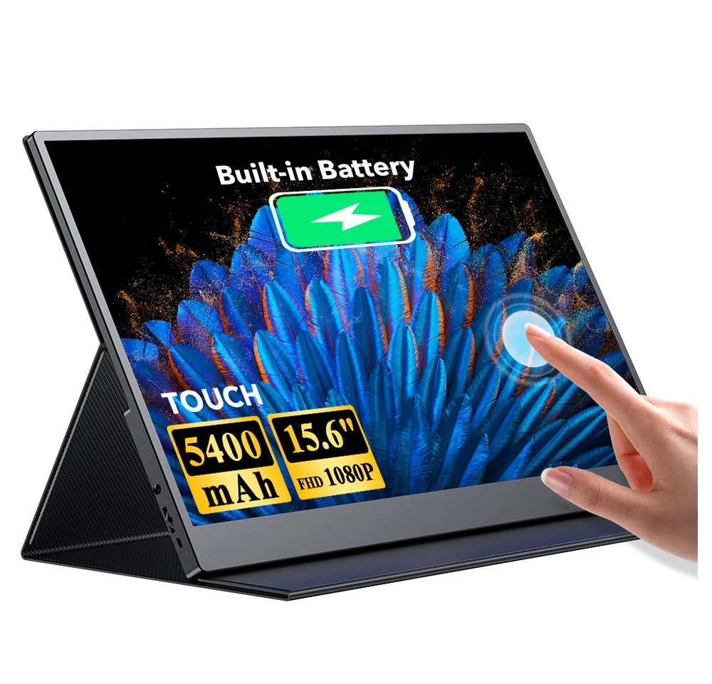 UPERFECT 15,6-Zoll-Full-HD-Touchscreen, eingebauter 5400-mAh-Akku Portabler Monitor (39,62 cm/15.6 ", 1920x1080 px, Full HD, 3 ms Reaktionszeit, 60 Hz, IPS)